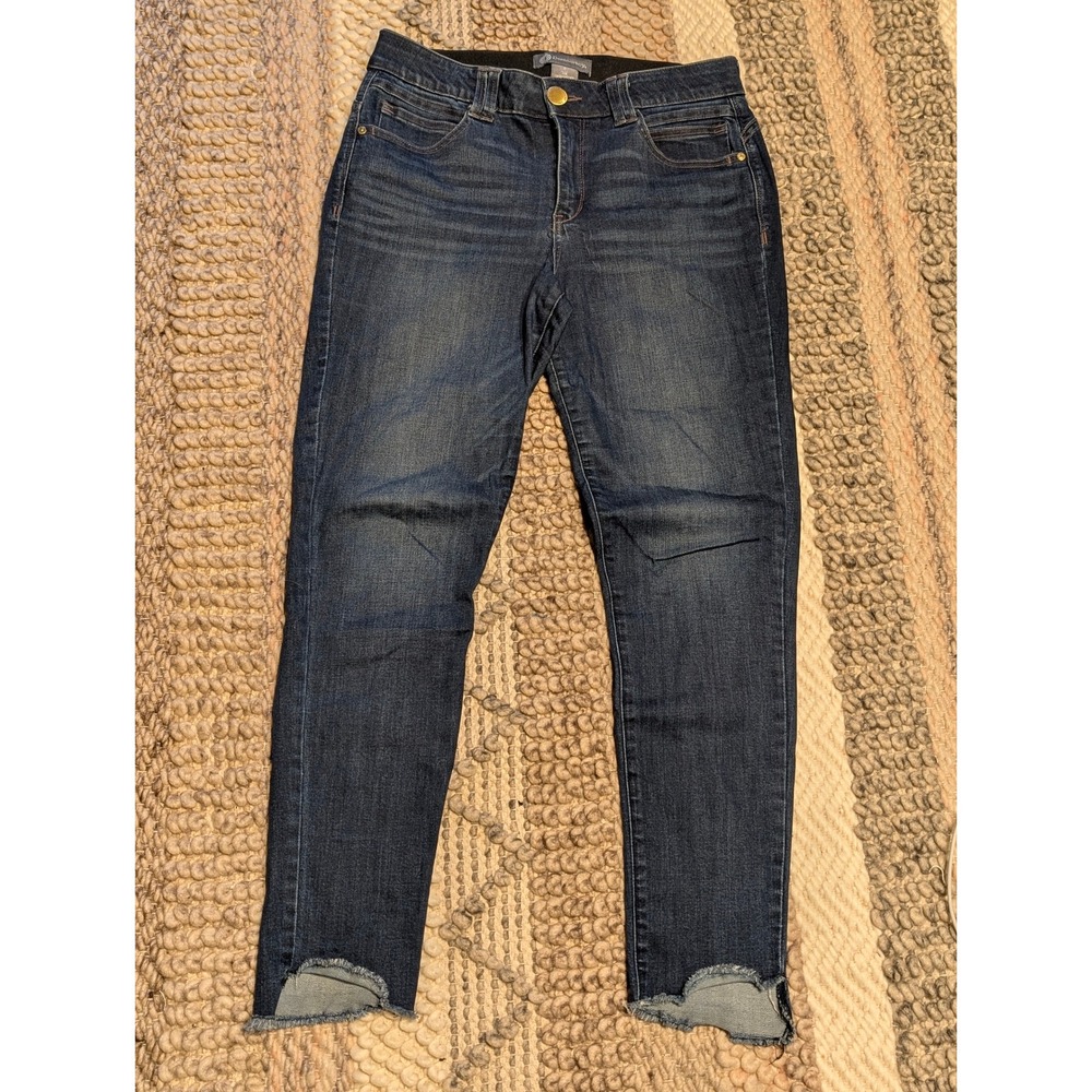 Democracy Ab Technology Skinny Jeans Dark Wash Raw Tulip Hem Size 8 - Picture 2 of 10